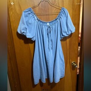 Elegant Blue Puff Sleeve Mini Dress